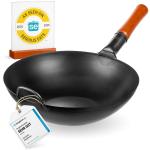 Small Yosukata Wok Acciaio al Carbonio Nero (Fondo Piatto, Stagionato) 34cm