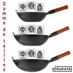 Small Yosukata Wok Acciaio al Carbonio Nero (Fondo Tondo, Stagionato) 36cm + Set di utensili per wok: set spatola e mestolo per wok in acciaio inox da 43 cm