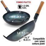 Small Yosukata Wok Acciaio al Carbonio Blu (Fondo Piatto, Stagionato) 34cm + Coperchio in Legno per Wok 34cm
