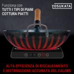 Small Yosukata Wok Acciaio al Carbonio Blu (Fondo Piatto, Stagionato) 34cm + Set di utensili per wok: set spatola e mestolo per wok in acciaio inox da 43 cm