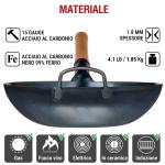 Small Yosukata Wok Acciaio al Carbonio Blu (Fondo Piatto, Stagionato) 34cm + Coperchio in Legno per Wok 34cm