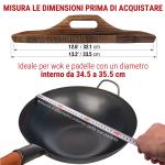 Small Yosukata Wok Acciaio al Carbonio Nero (Fondo Piatto, Stagionato) 34cm + Coperchio in Legno per Wok 34cm