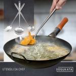 Small Yosukata Set di Utensili per Wok: Spatola, Mestolo e Schiumarola in Acciaio Inox per Wok da 43 cm