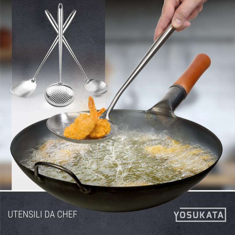 Yosukata Set di Utensili per Wok: Spatola, Mestolo e Schiumarola in Acciaio Inox per Wok da 43 cm