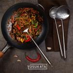 Small Yosukata Set di Utensili per Wok: Spatola, Mestolo e Schiumarola in Acciaio Inox per Wok da 43 cm