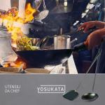 Small Yosukata Set di Utensili per Wok: Spatola, Mestolo e Bacchette in Bambù per Wok in Acciaio ai Carbonio Pre-Stagionato da 43 cm