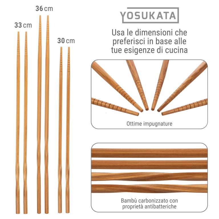 Yosukata Set di Utensili per Wok: Spatola, Mestolo e Bacchette in Bambù per Wok in Acciaio ai Carbonio Pre-Stagionato da 43 cm