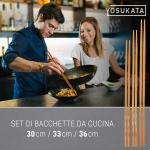 Small Yosukata Set di Utensili per Wok: Spatola, Mestolo e Bacchette in Bambù per Wok in Acciaio ai Carbonio Pre-Stagionato da 43 cm