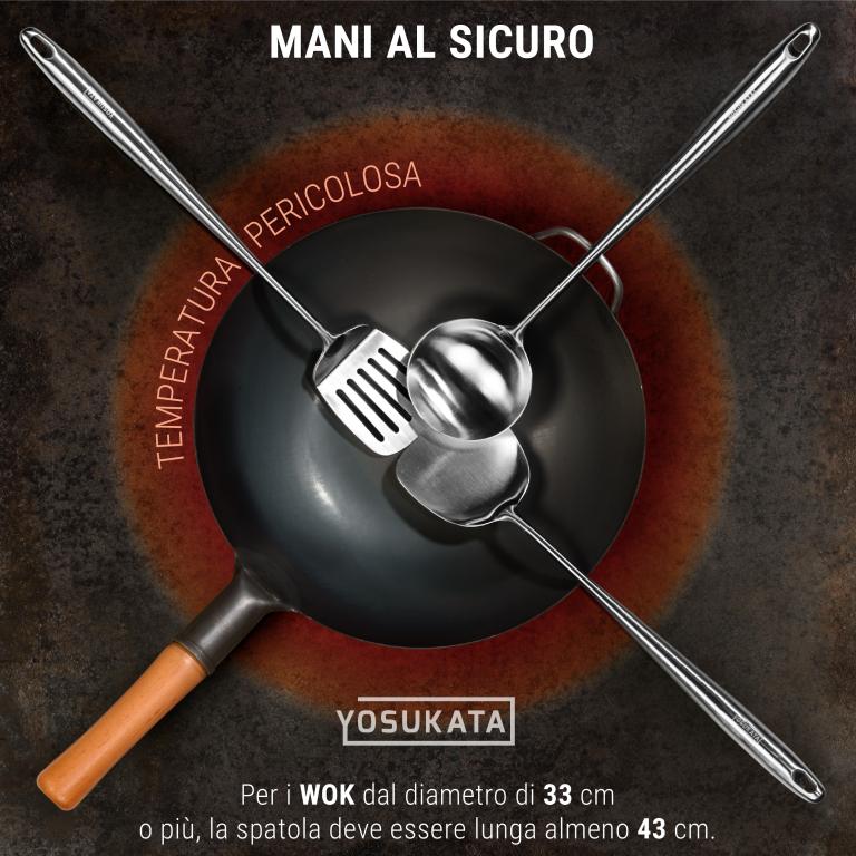 Yosukata Set di Utensili per Wok: Spatola, Mestolo e Paletta in Acciaio Inox per Wok da 43 cm