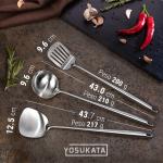 Small Yosukata Set di Utensili per Wok: Spatola, Mestolo e Paletta in Acciaio Inox per Wok da 43 cm