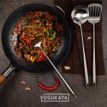 Small Yosukata Set di Utensili per Wok: Spatola, Mestolo e Paletta in Acciaio Inox per Wok da 43 cm