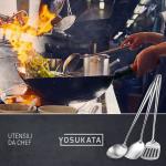 Small Yosukata Set di Utensili per Wok: Spatola, Mestolo e Paletta in Acciaio Inox per Wok da 43 cm