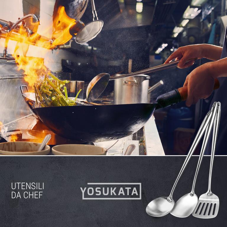 Yosukata Set di Utensili per Wok: Spatola, Mestolo e Paletta in Acciaio Inox per Wok da 43 cm