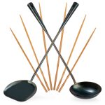 Small Yosukata Set di Utensili per Wok: Spatola, Mestolo e Bacchette in Bambù per Wok in Acciaio ai Carbonio Pre-Stagionato da 43 cm