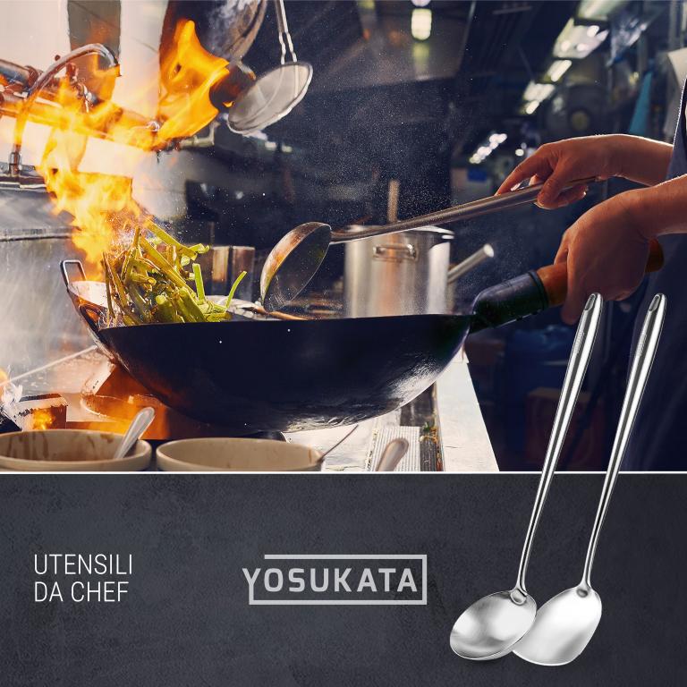 Yosukata Set di utensili per wok: set spatola e mestolo per wok in acciaio inox da 43 cm