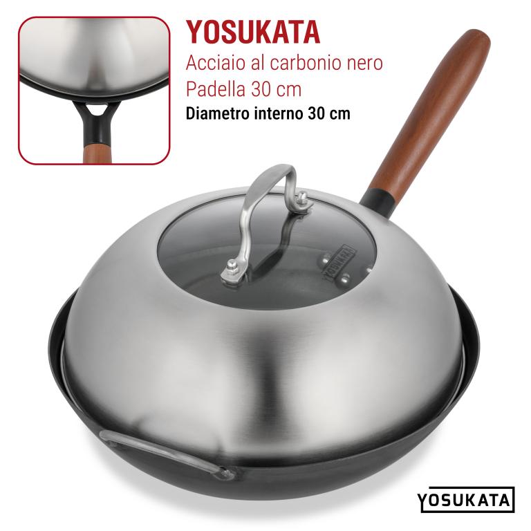 Yosukata Coperchio Wok 29cm (Acciaio Inossidabile, Inserto in Vetro Temperato)