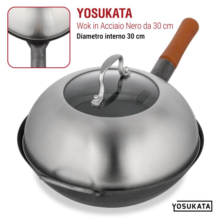 Yosukata Coperchio Wok 29cm (Acciaio Inossidabile, Inserto in Vetro Temperato)