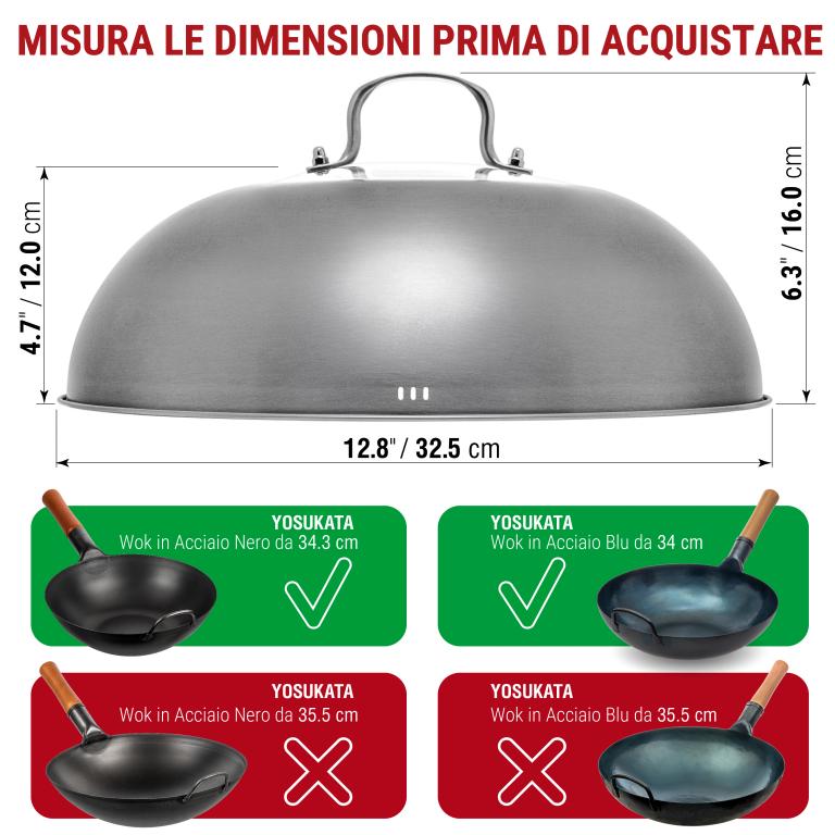 Yosukata Coperchio Wok 32.5cm (Acciaio Inossidabile, Inserto in Vetro Temperato)