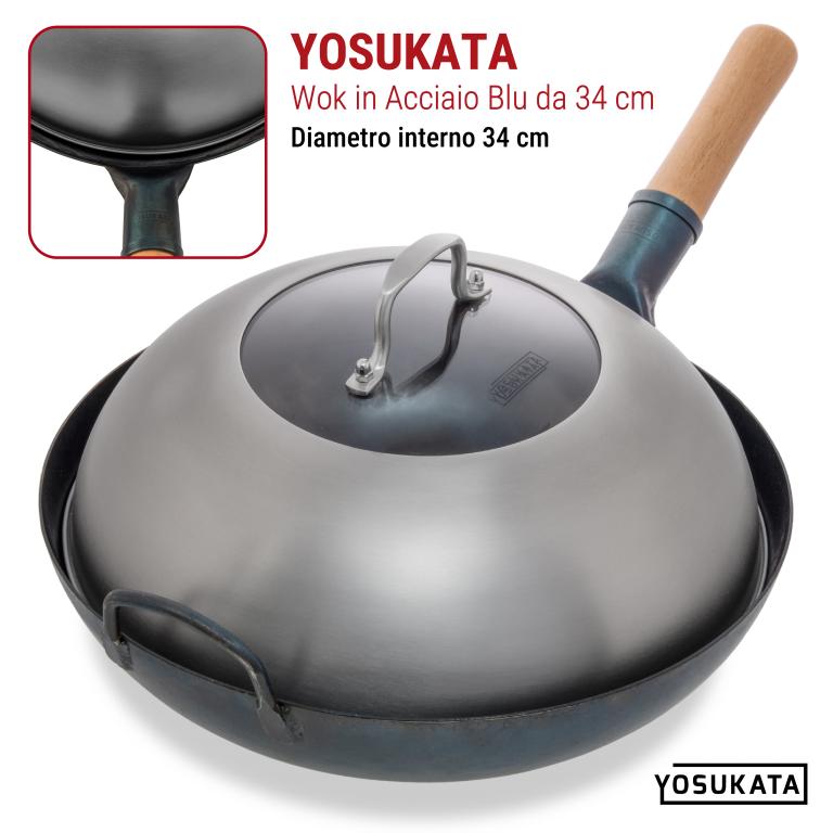 Yosukata Coperchio Wok 32.5cm (Acciaio Inossidabile, Inserto in Vetro Temperato)