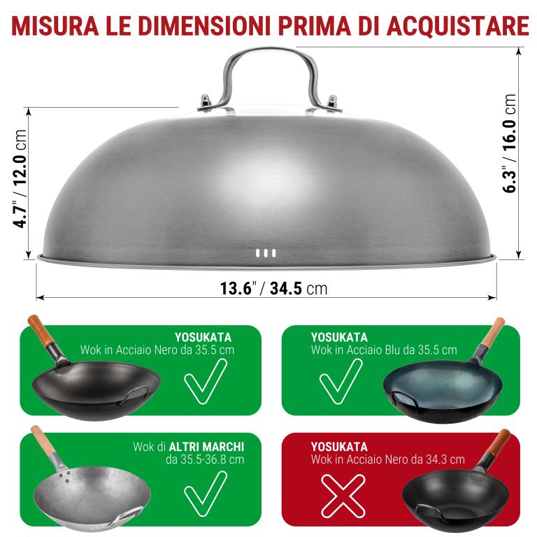 Yosukata Coperchio Wok 34.5cm (Acciaio Inossidabile, Inserto in Vetro Temperato)