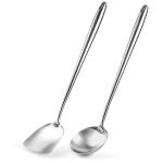 Small Yosukata Set di utensili per wok: set spatola e mestolo per wok in acciaio inox da 43 cm