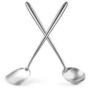 Yosukata Set di utensili per wok: set spatola e mestolo per wok in acciaio inox da 43 cm