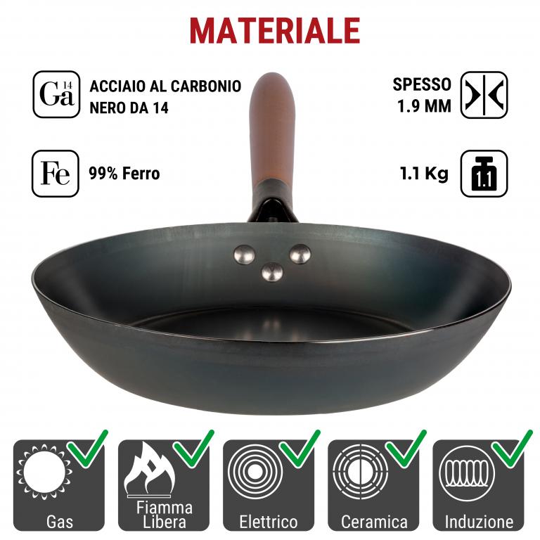 Yosukata Padelle in Acciaio ai Carbonio Nero (Stagionato) 26cm