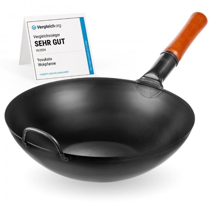 Wok Acciaio al Carbonio Nero (Fondo Piatto, Stagionato) 34cm
