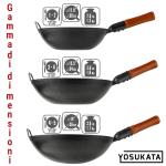 Small Yosukata Wok Acciaio al Carbonio Nero (Fondo Piatto, Stagionato) 34cm