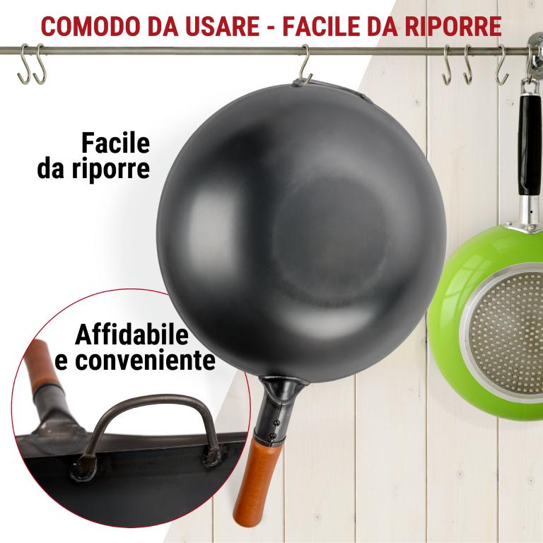 Yosukata Wok Acciaio al Carbonio Nero (Fondo Piatto, Stagionato) 34cm