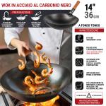 Small Yosukata Wok Acciaio al Carbonio Nero (Fondo Tondo, Stagionato) 36cm