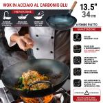 Small Yosukata Wok Acciaio al Carbonio Blu (Fondo Piatto, Stagionato) 34cm