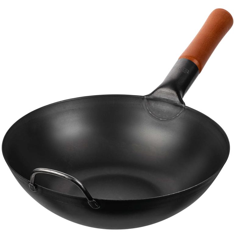 Yosukata Wok Acciaio al Carbonio Nero (Fondo Piatto, Stagionato) 30cm