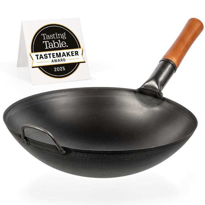 Wok Acciaio al Carbonio Nero (Fondo Tondo, Stagionato) 36cm