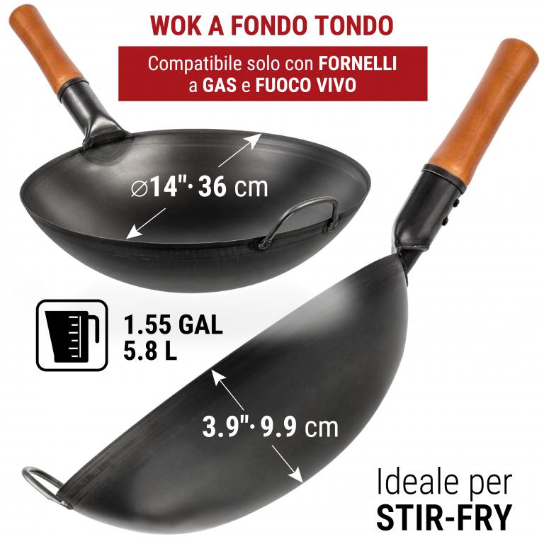 Yosukata Wok Acciaio al Carbonio Nero (Fondo Tondo, Stagionato) 36cm