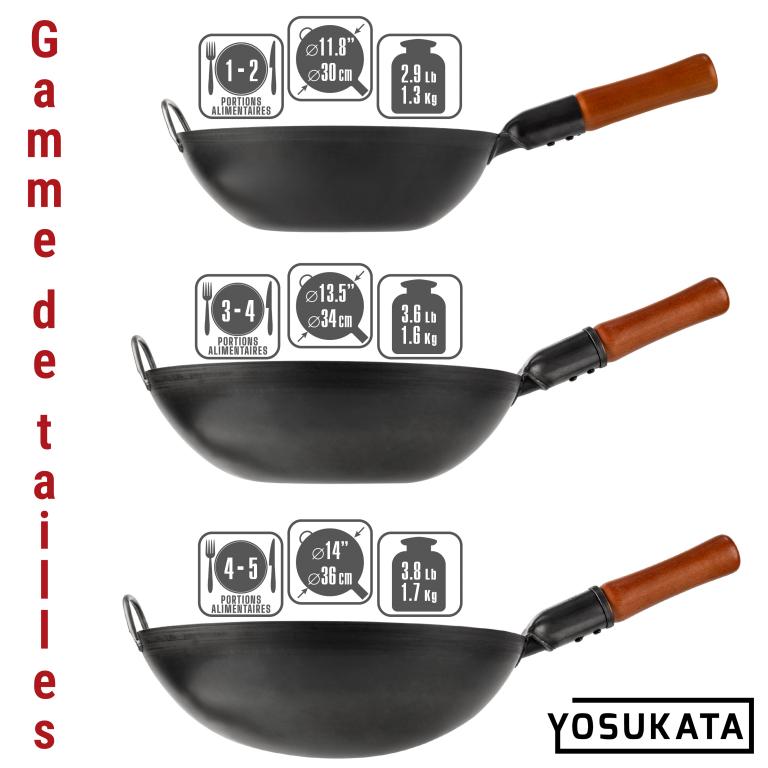 Yosukata Wok Acciaio al Carbonio Nero (Fondo Tondo, Stagionato) 36cm