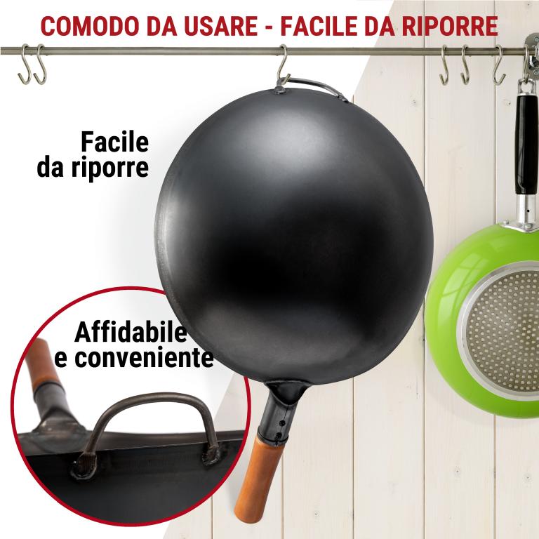 Yosukata Wok Acciaio al Carbonio Nero (Fondo Tondo, Stagionato) 36cm