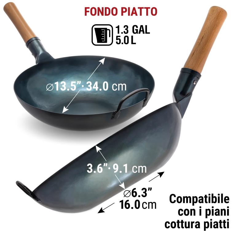 Yosukata Wok Acciaio al Carbonio Blu (Fondo Piatto, Stagionato) 34cm