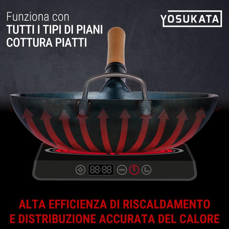 Yosukata Wok Acciaio al Carbonio Blu (Fondo Piatto, Stagionato) 34cm