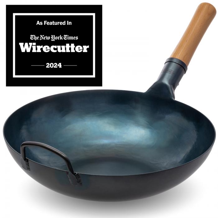 Wok Acciaio al Carbonio Blu (Fondo Piatto, Stagionato) 34cm