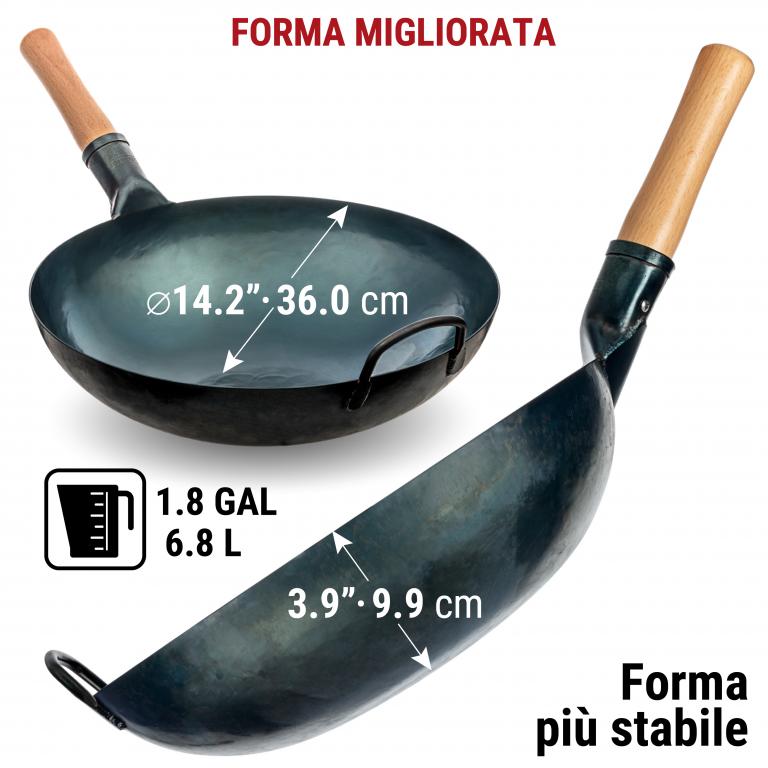 Yosukata Wok Acciaio al Carbonio Blu (Fondo Tondo, Stagionato) 36cm