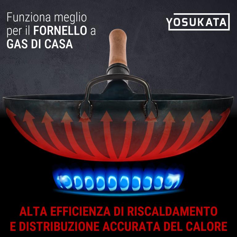 Yosukata Wok Acciaio al Carbonio Blu (Fondo Tondo, Stagionato) 36cm