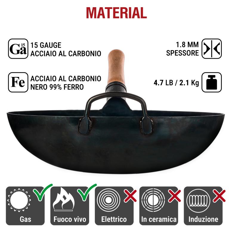 Yosukata Wok Acciaio al Carbonio Blu (Fondo Tondo, Stagionato) 36cm