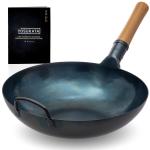 Small Yosukata Wok Acciaio al Carbonio Blu (Fondo Piatto, Stagionato) 34cm