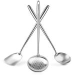 Small Yosukata Set di Utensili per Wok: Spatola, Mestolo e Schiumarola in Acciaio Inox per Wok da 43 cm